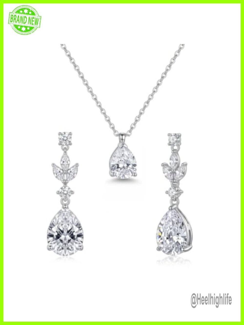 Teardrop Cubic Zirconia Wedding Jewelry Set Necklace & Earrings for Bride Prom